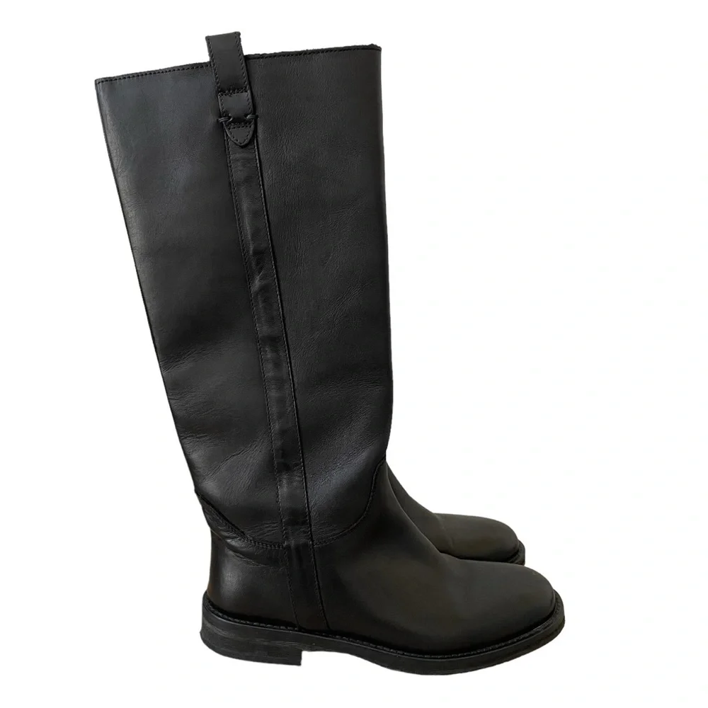 Boemos Black Leather Knee High Riding Boot Size 36 Minimalist Moto Equestrian - Picture 10 of 10